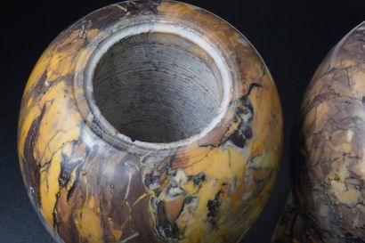 Paire de vases couverts en marbre jaune de...