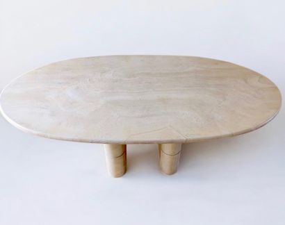 Table de salle à manger en travertin, plateau...