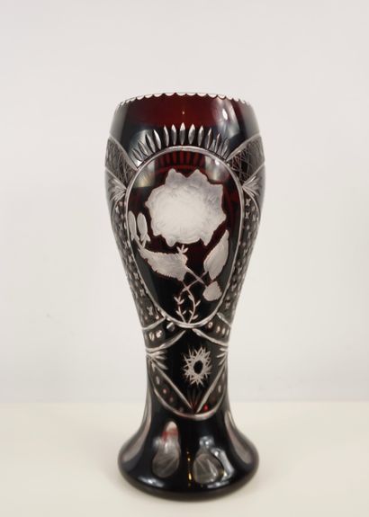 Cut burgundy red vase. Probably Bohemian...