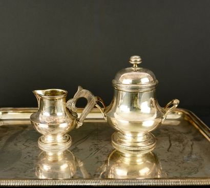Coffee set in silver-plated metal.
one tray,...