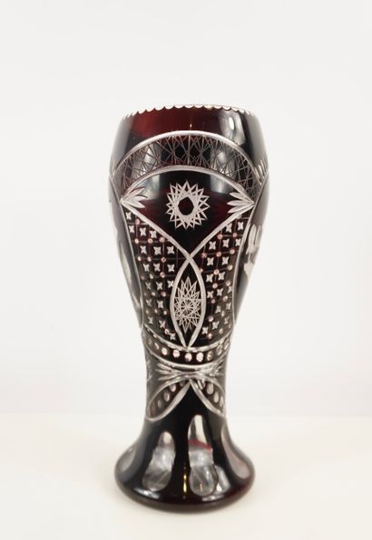 Cut burgundy red vase. Probably Bohemian...