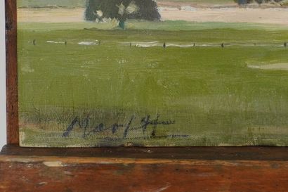 Huile sur toile. Paysage de campagne. Signé...