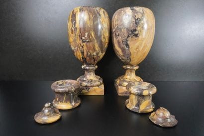 Paire de vases couverts en marbre jaune de...