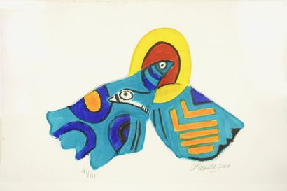 Corneille (1922-2010). Deux oiseaux bleus...