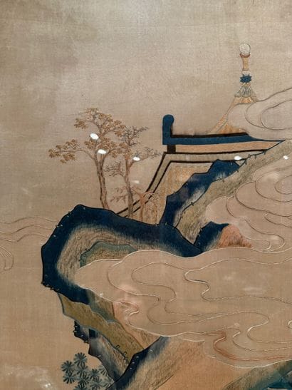 China. Set of two silk panels, Chinese figures,...