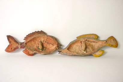 Jacquemart. Deux poissons en céramique vernissée...