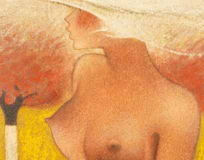 Musin (1939-) Nu au chapeau dans un paysage...