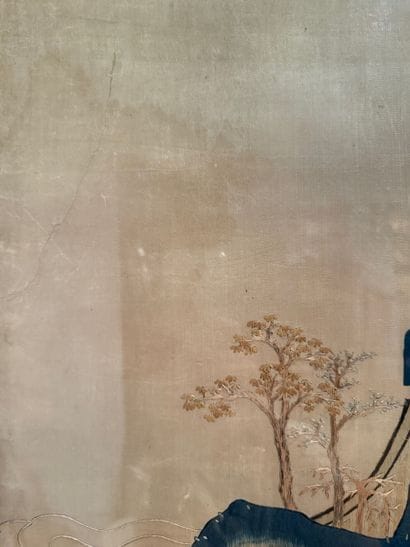 China. Set of two silk panels, Chinese figures,...