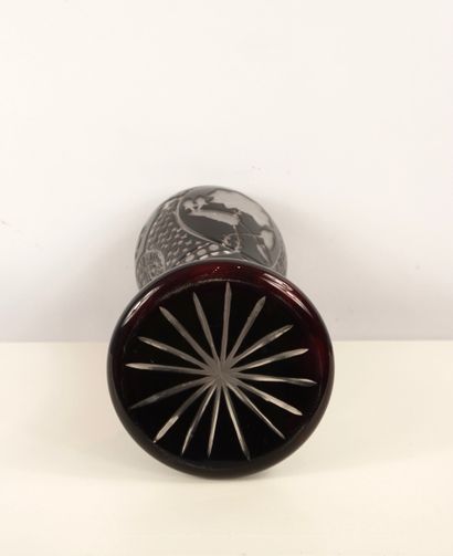 Cut burgundy red vase. Probably Bohemian...
