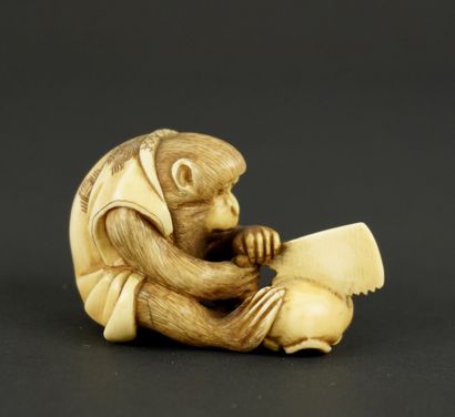 NETSUKE. Ivoire. Japon, 1900. 
Singe à la...