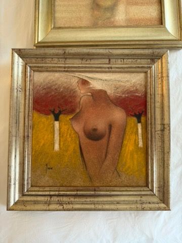 Musin (1939-) Nu au chapeau dans un paysage...