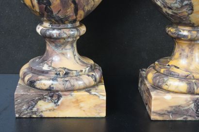 Paire de vases couverts en marbre jaune de...