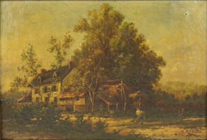 A. Rignon. Oil on canvas depicting a house...