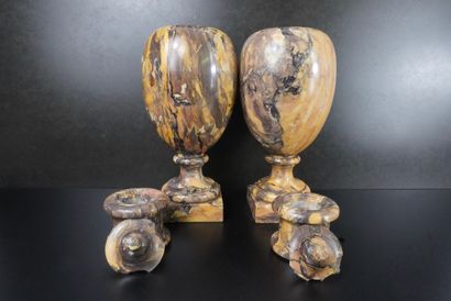 Paire de vases couverts en marbre jaune de...