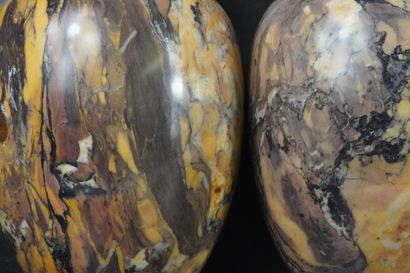 Paire de vases couverts en marbre jaune de...