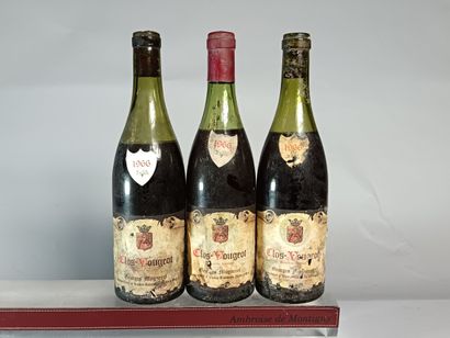 3 Bouteilles CLOS DE VOUGEOT Grand cru 1966...