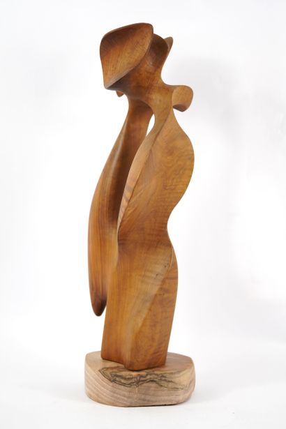 Sculpture en noyer, formes abstraites entrelacées,...