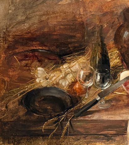 R. PIRE. Huile sur toile représentant une...
