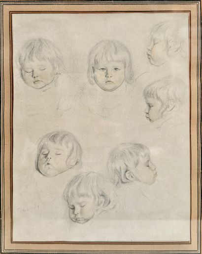 D'après RENOIR. Têtes d'enfants et de jeunes...