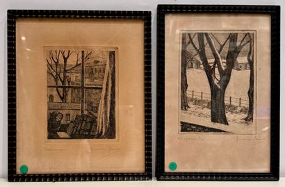 Jane Geneviève.? Deux gravures de paysage.
Une...
