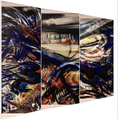 DAG DAHL XXe siècle. Huile sur panneau. 
Triptyque...