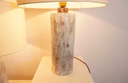 Paire de lampes en céramique engobe, blanche...
