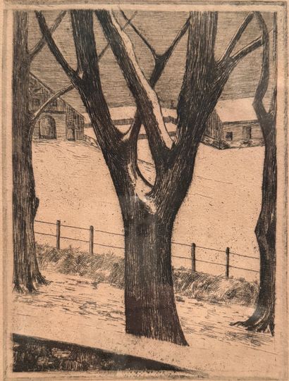 Jane Geneviève.? Deux gravures de paysage.
Une...