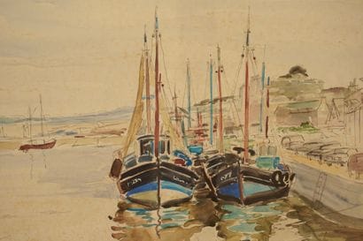 Paul NOLLET (1911-1996). Aquarelle, Marine....