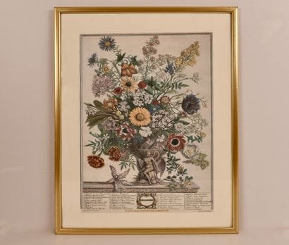 Trois reproductions de gravures de fleurs....