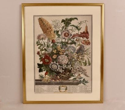 Trois reproductions de gravures de fleurs....