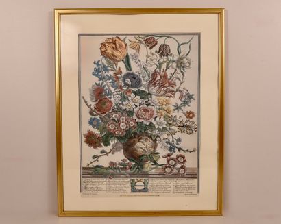 Trois reproductions de gravures de fleurs....
