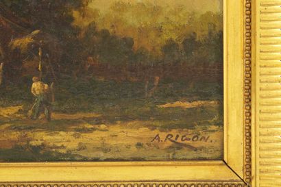 A. RIGNON. Huile sur toile reprèsentant une...