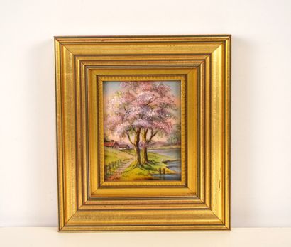 R. Restoueix (1924-?). Signed. Limoges enamels....