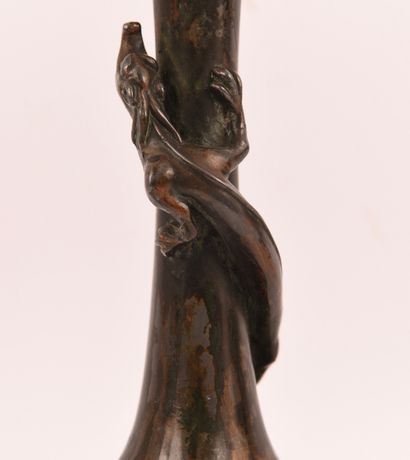JAPAN. Pair of small patinated pewter vases,...