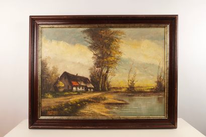 Huile sur toile. A identifier. Signée. Maison...