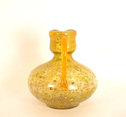DAUM. Pitcher in yellow bubble glass glittered...