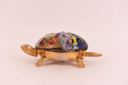 Turtle 1960-1970 in gilded brass with enamelled...