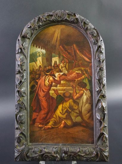 Pair of panel paintings. One depicts the...