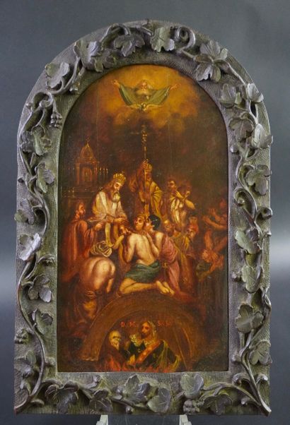 Pair of panel paintings. One depicts the...
