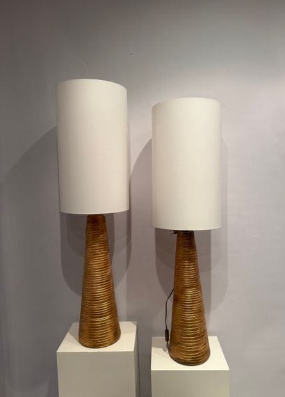 2 grandes lampes en céramique dorée, forme...