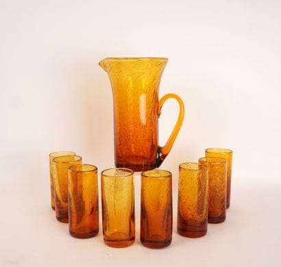 Biot Orangeade service in orange bubble glass.
H....