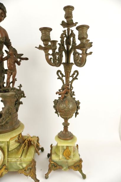 Large mantelpiece: a clock and a pair of...