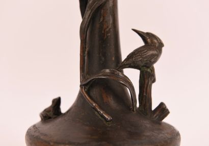 JAPAN. Pair of small patinated pewter vases,...