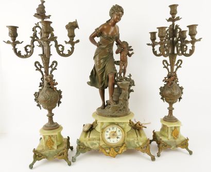 Large mantelpiece: a clock and a pair of...