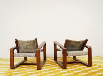 Pair of seats in exotic wood. Closer to the...