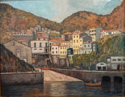 CACHERO. Oil on panel. Landscape depicting...
