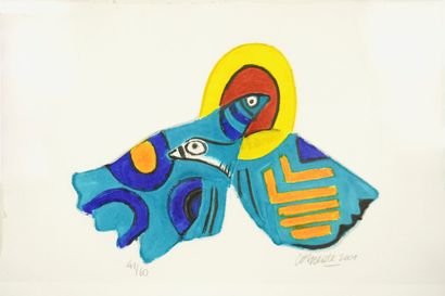 CORNEILLE. Two blue birds in the sun. Multiple...