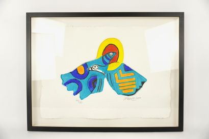 CORNEILLE. Two blue birds in the sun. Multiple...
