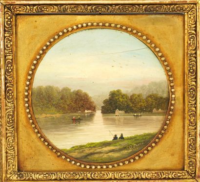 O. DAVID. Oil on mahogany panel.
View of...