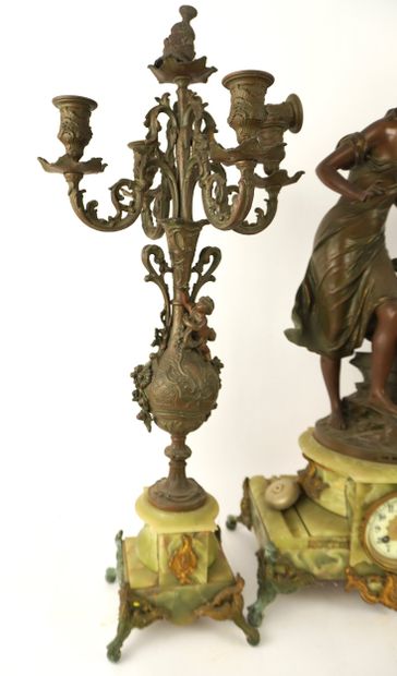 Large mantelpiece: a clock and a pair of...